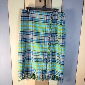 J.Jill Wool-Blend, Plaid Fringe Skirt- Size:10